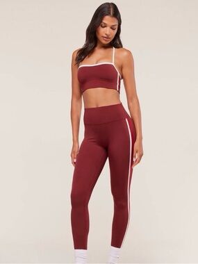 Gymshark Piping Leggings & Sports Bra Set in Red/Carmine Red/Soft White
